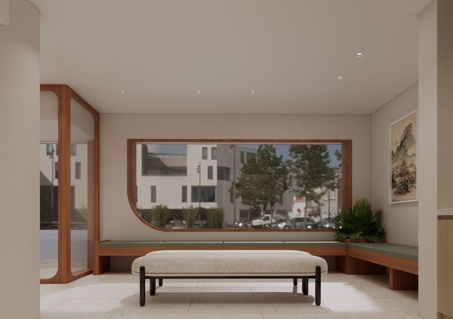 森美中醫診所書架展示牆—溫潤木層架搭配精選擺設